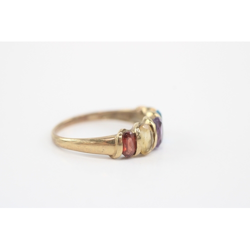 37 - 9ct gold peridot blue topaz amethyst citrine garnet ring (2.1g) Size P