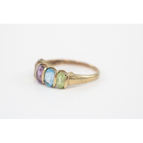 37 - 9ct gold peridot blue topaz amethyst citrine garnet ring (2.1g) Size P