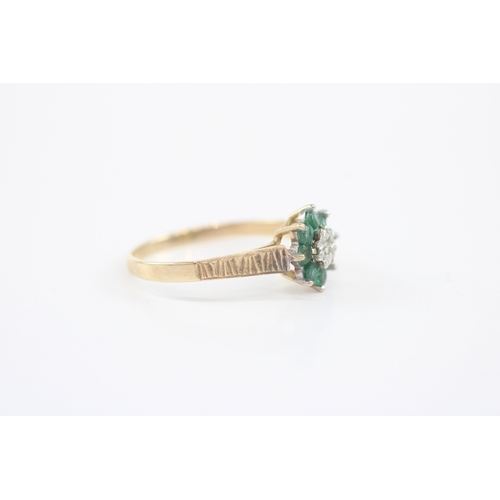 38 - 9ct gold emerald diamond cluster ring (1.6g) Size R