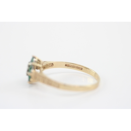 38 - 9ct gold emerald diamond cluster ring (1.6g) Size R