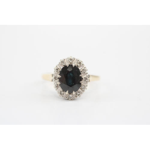 39 - 9ct gold sapphire diamond cluster ring (3.2g) Size M