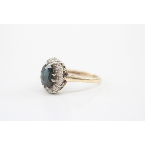39 - 9ct gold sapphire diamond cluster ring (3.2g) Size M