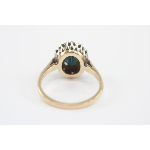 39 - 9ct gold sapphire diamond cluster ring (3.2g) Size M