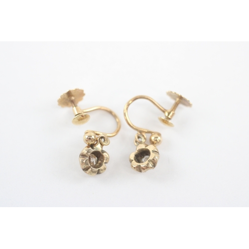 40 - 9ct gold old mine cut diamond screw-on earrings (2g)