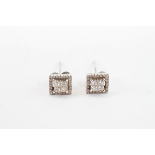 54 - 18ct white gold diamond studs earrings with 9ct gold back (1.9g)