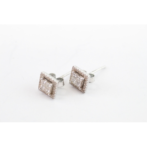 54 - 18ct white gold diamond studs earrings with 9ct gold back (1.9g)