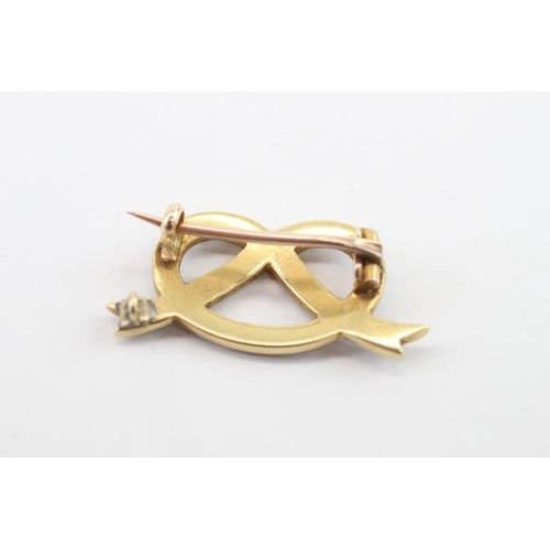 6 - 14ct gold with 9ct pin antique pearl and turquoise brooch (3.47g)