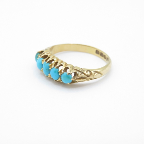 1 - 18ct gold antique turquoise five stone ring (2.9g) Size J