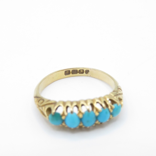 1 - 18ct gold antique turquoise five stone ring (2.9g) Size J