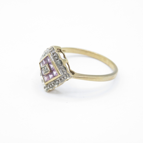 18 - 9ct gold pink sapphire diamond ring (1.8g) Size Q