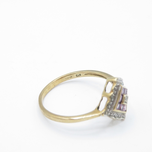 18 - 9ct gold pink sapphire diamond ring (1.8g) Size Q