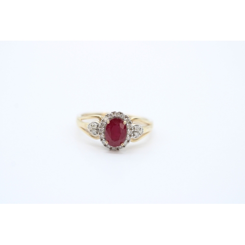 35 - 9ct gold ruby and diamond set cluster ring (2.4g) Size O