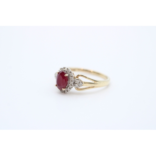 35 - 9ct gold ruby and diamond set cluster ring (2.4g) Size O
