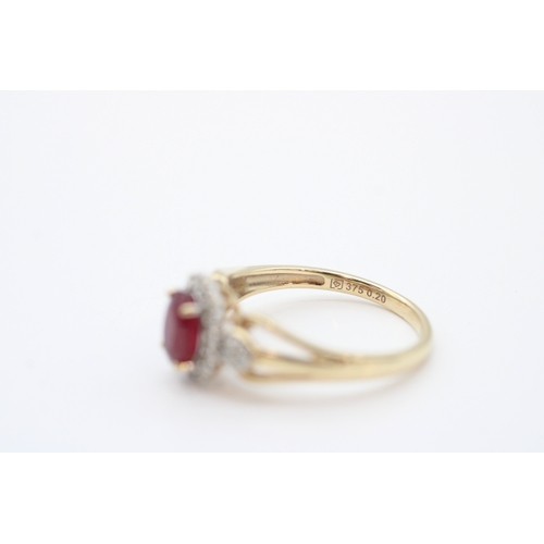 35 - 9ct gold ruby and diamond set cluster ring (2.4g) Size O