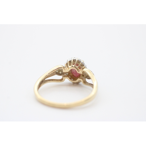 35 - 9ct gold ruby and diamond set cluster ring (2.4g) Size O