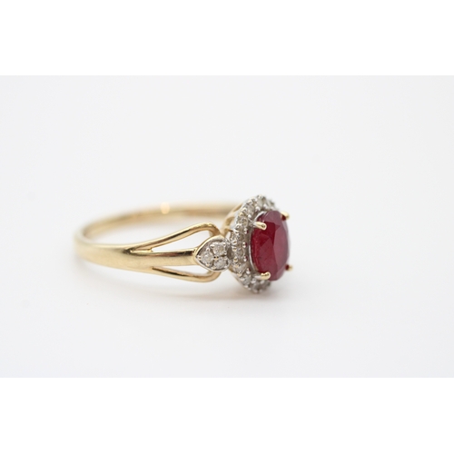 35 - 9ct gold ruby and diamond set cluster ring (2.4g) Size O