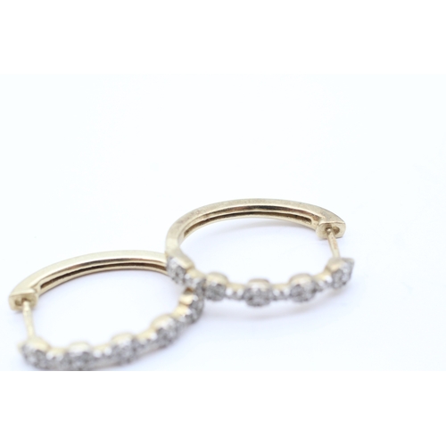 45 - 9ct gold diamond stone set hoop earrings (4g)