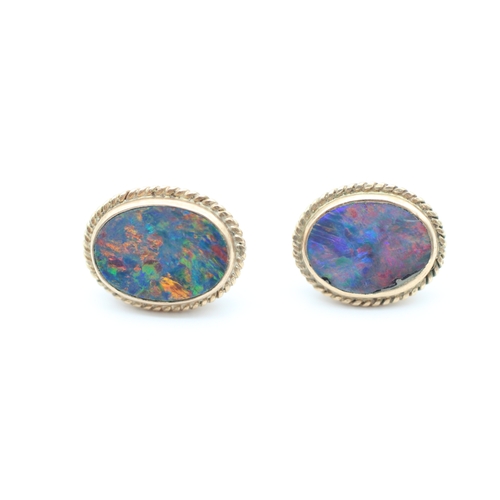 6 - 9ct gold opal set large stud earrings (4.3g)