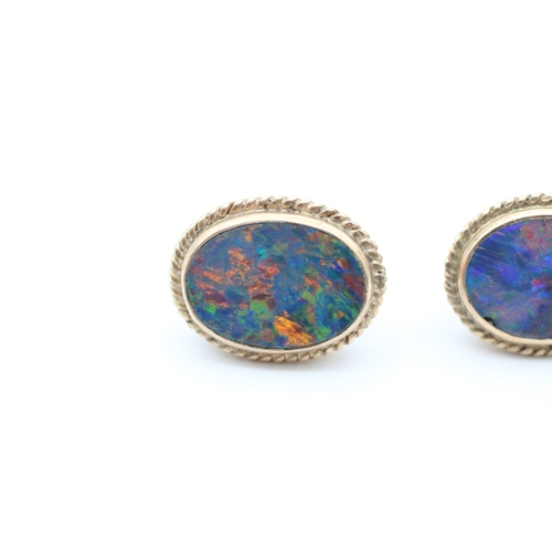 6 - 9ct gold opal set large stud earrings (4.3g)
