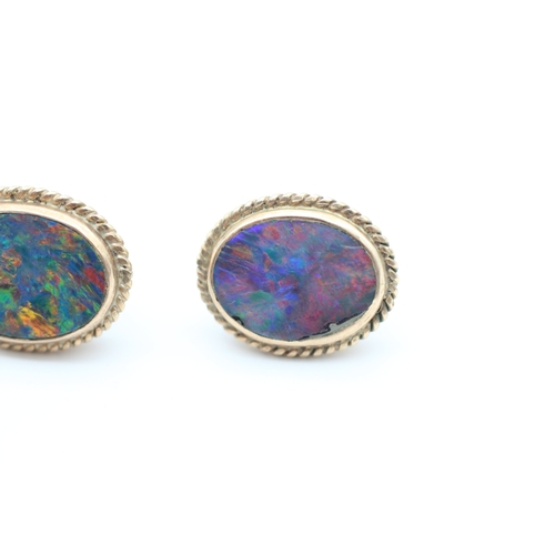 6 - 9ct gold opal set large stud earrings (4.3g)