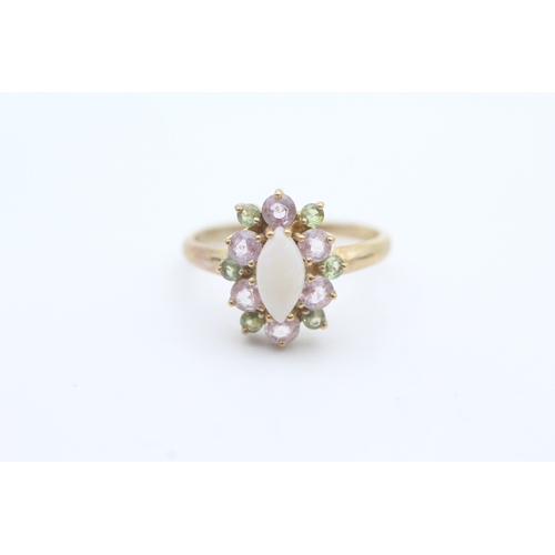 14 - 9ct gold opal and multi-hue sapphire set cluster ring (2.5g) Size N