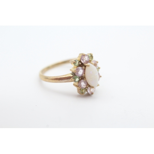14 - 9ct gold opal and multi-hue sapphire set cluster ring (2.5g) Size N