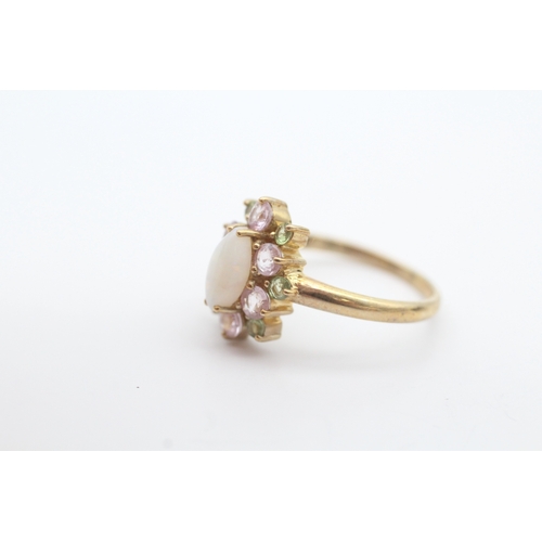 14 - 9ct gold opal and multi-hue sapphire set cluster ring (2.5g) Size N