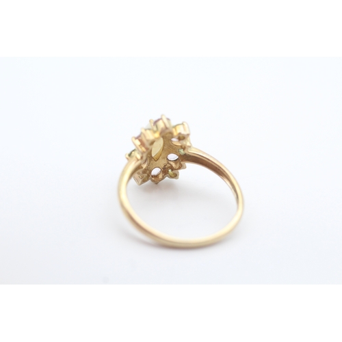 14 - 9ct gold opal and multi-hue sapphire set cluster ring (2.5g) Size N