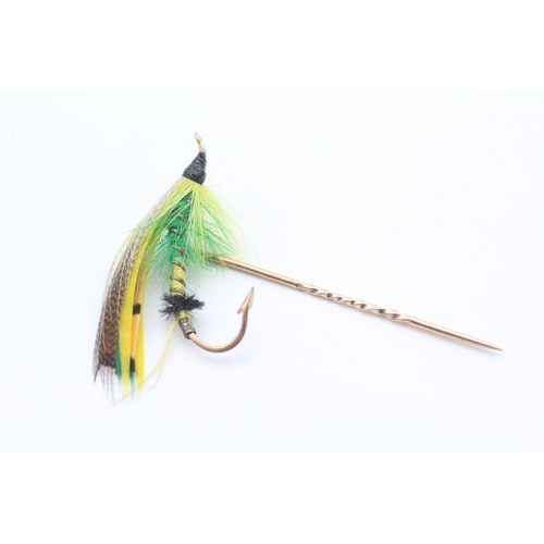 2 - Vintage 9ct gold fly fishing hook lapel pin stick pin (1.6g)