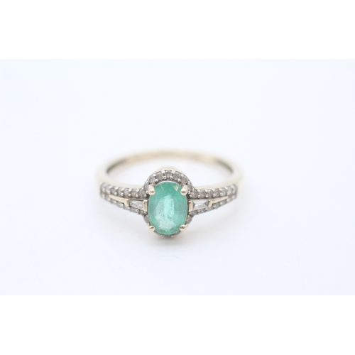 20 - 9ct gold diamond and emerald set dress ring (1.9g) Size N 1/2