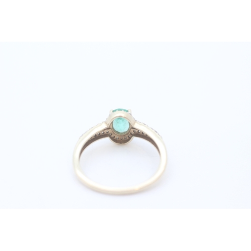 20 - 9ct gold diamond and emerald set dress ring (1.9g) Size N 1/2