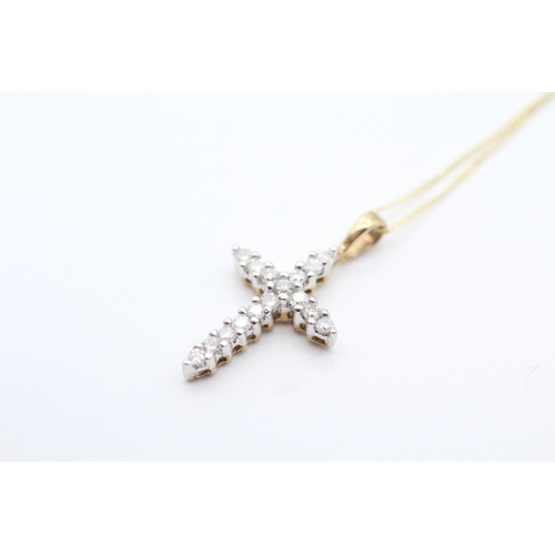 25 - 9ct gold diamond set cross pendant necklace (1.3g)