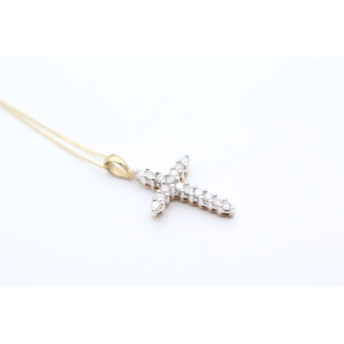 25 - 9ct gold diamond set cross pendant necklace (1.3g)