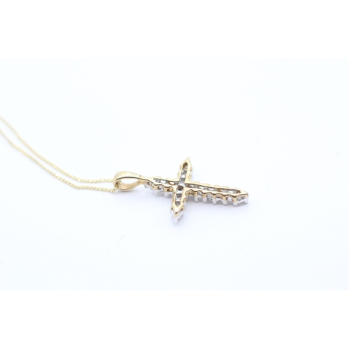 25 - 9ct gold diamond set cross pendant necklace (1.3g)