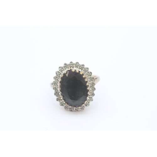 26 - Vintage 9ct gold sapphire and diamond set cocktail ring (4.8g) Size M