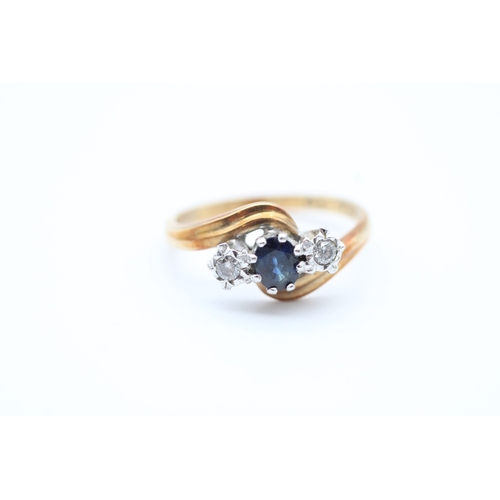 43 - 9ct gold diamond and sapphire set trilogy ring (2.8g) Size N