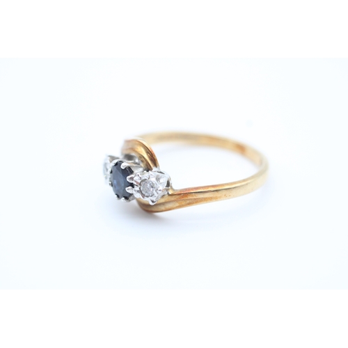 43 - 9ct gold diamond and sapphire set trilogy ring (2.8g) Size N