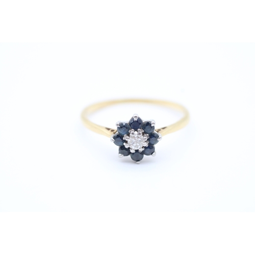 44 - Vintage 18ct gold diamond and sapphire set cluster ring (2.4g) Size R