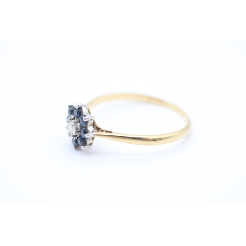 44 - Vintage 18ct gold diamond and sapphire set cluster ring (2.4g) Size R