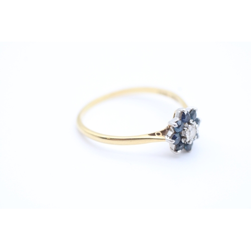 44 - Vintage 18ct gold diamond and sapphire set cluster ring (2.4g) Size R