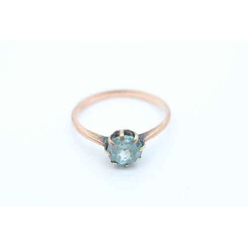 48 - Antique 9ct rose gold blue zircon solitaire ring (1.9g) Size M 1/2