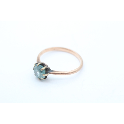 48 - Antique 9ct rose gold blue zircon solitaire ring (1.9g) Size M 1/2