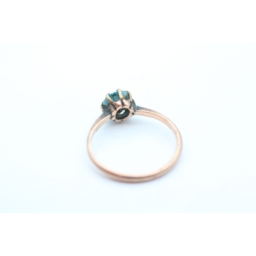 48 - Antique 9ct rose gold blue zircon solitaire ring (1.9g) Size M 1/2