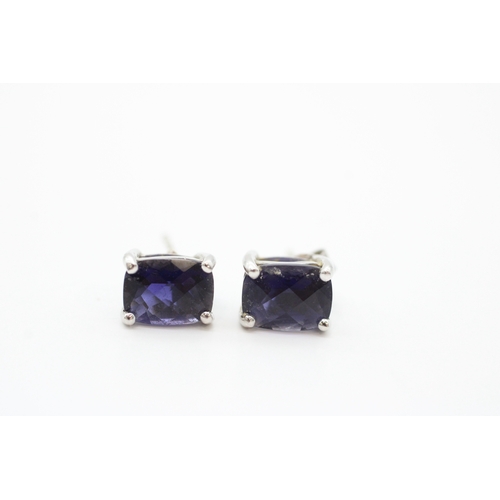 50 - 9ct white gold chequer cut iolite set stud earrings (1.9g)