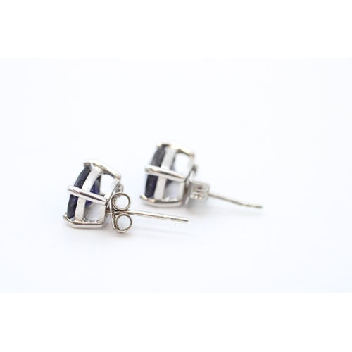 50 - 9ct white gold chequer cut iolite set stud earrings (1.9g)