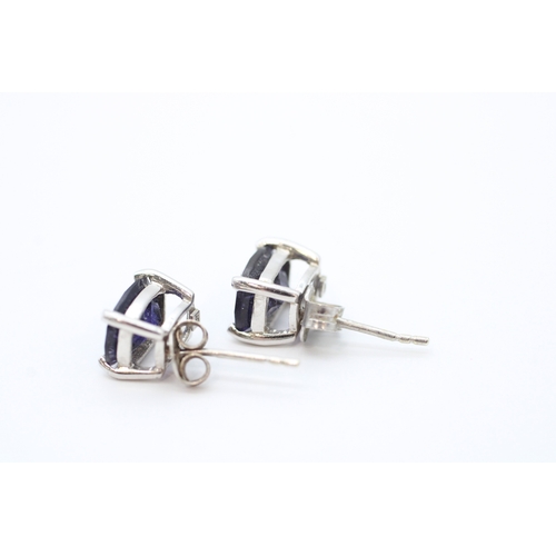 50 - 9ct white gold chequer cut iolite set stud earrings (1.9g)