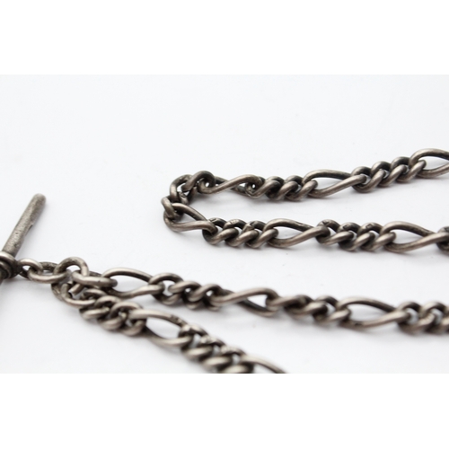 Antique .925 Silver Figaro Link Pocket Watch Chain & Compass Fob 40g