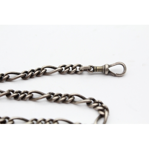 Antique .925 Silver Figaro Link Pocket Watch Chain & Compass Fob 40g