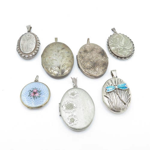 Collection of Sterling Silver Locket Pendants inc. Enamel, Mid Century ...