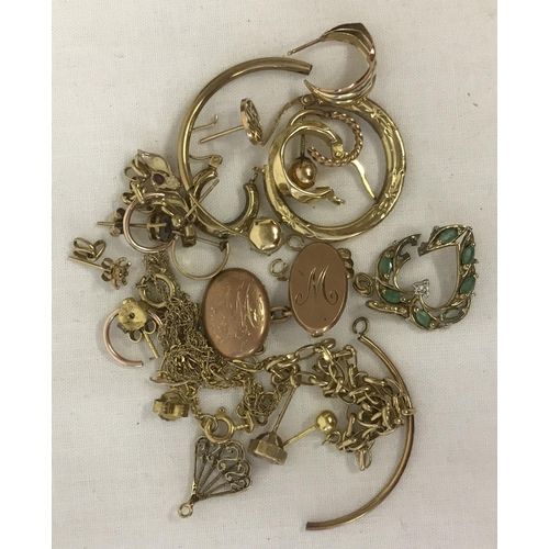 1060 - A quantity of 9ct gold broken jewellery suitable for scrap. Lot includes some stone set pieces. Bein... 